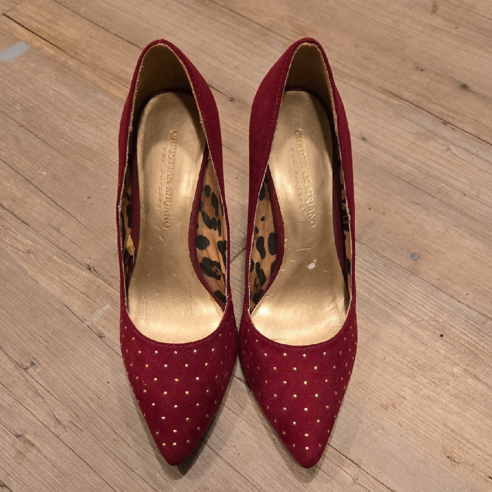 Christian Siriano Burgundy Heels with Gold Accents